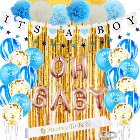 Zestaw balonów i rekwizytów Baby Shower chłopiec It's a Boy