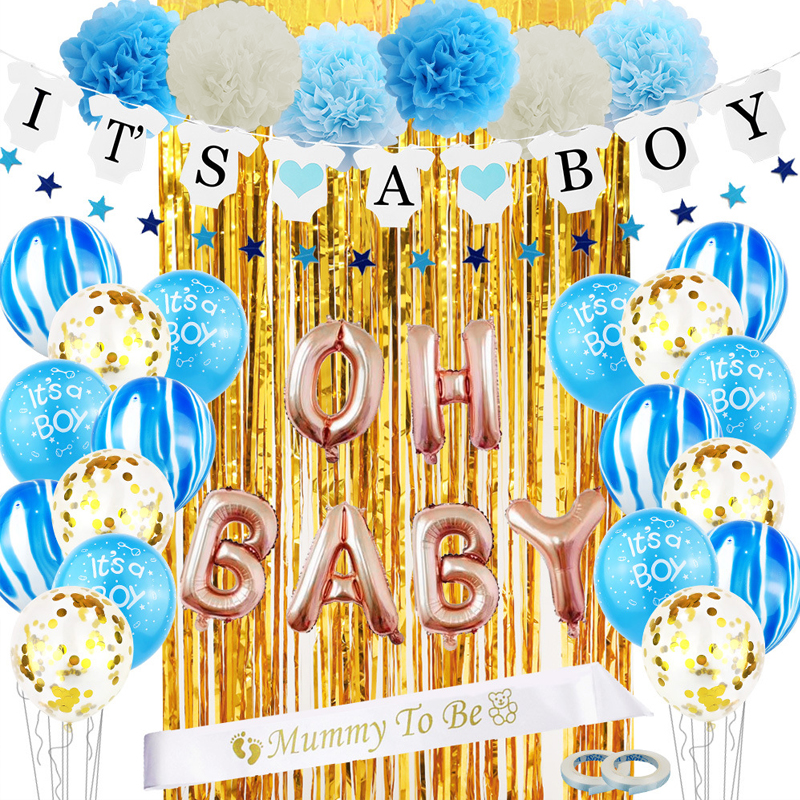 Zestaw balonów i rekwizytów Baby Shower chłopiec It's a Boy