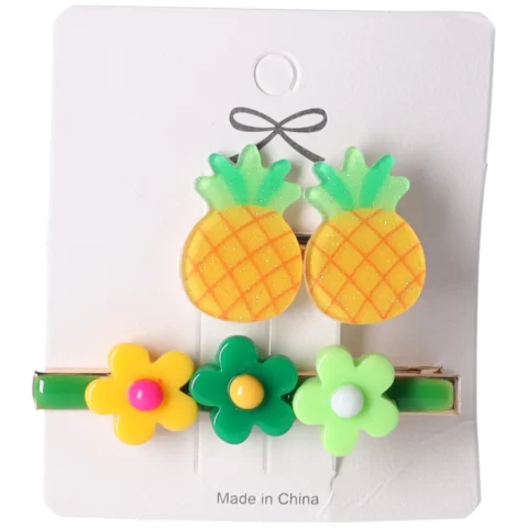 Komplet 2 spinek do włosów - ananas i kwiatki, wielokolorowe