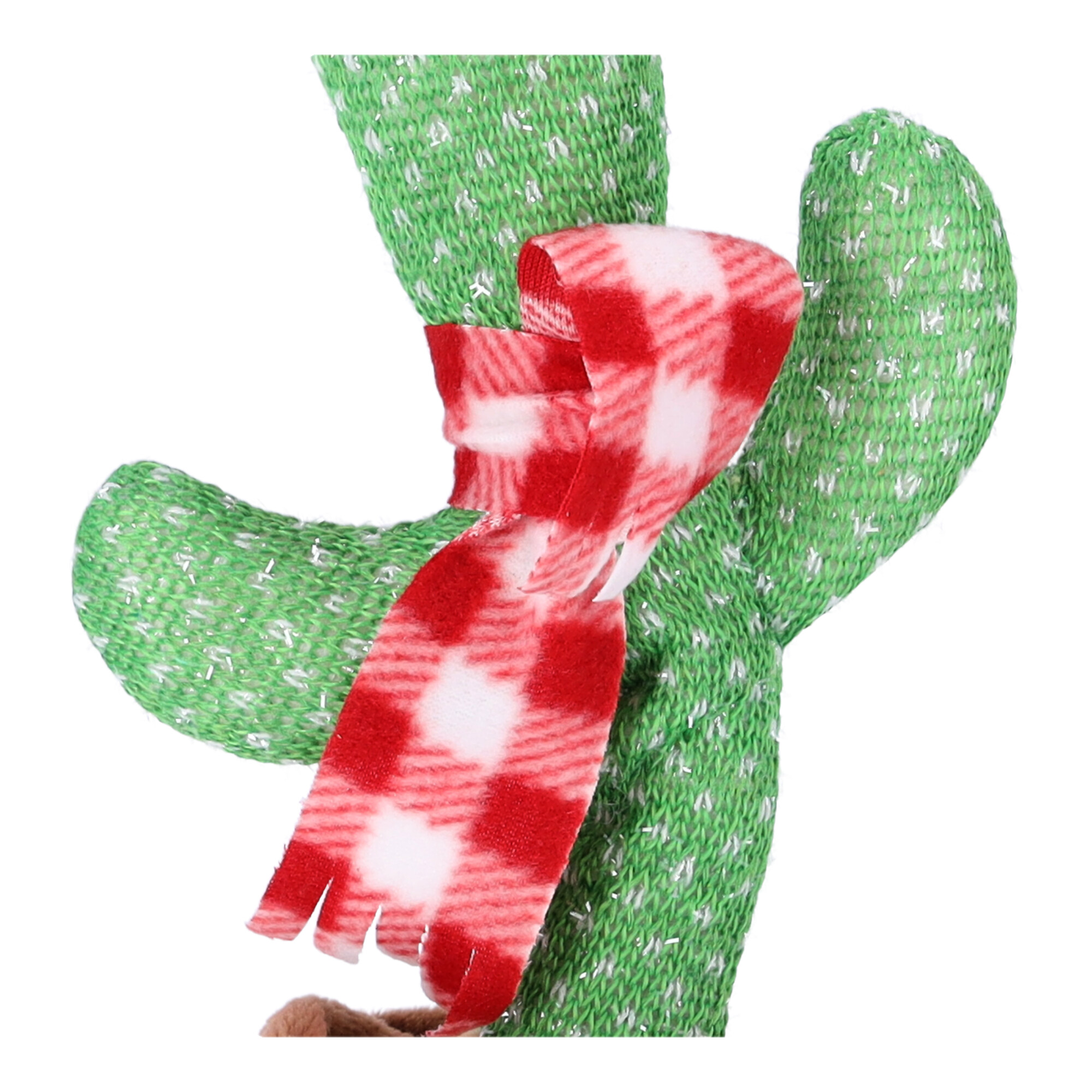 Zabawka dla dzieci - Tańczący kaktus - z czerwonym szalikiem w kratę i fioletowym kapeluszem - obrazek 4