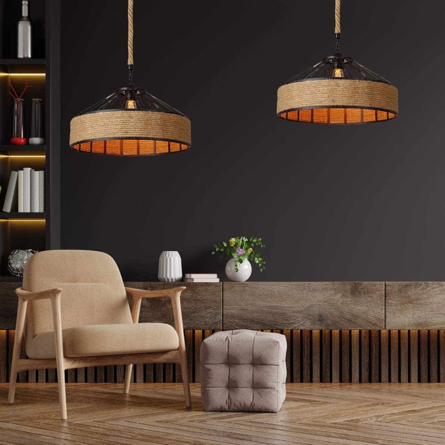 Lampa sufitowa z liny konopnej na oryginalnej jutowej linie - średnica 50 cm - obrazek 5