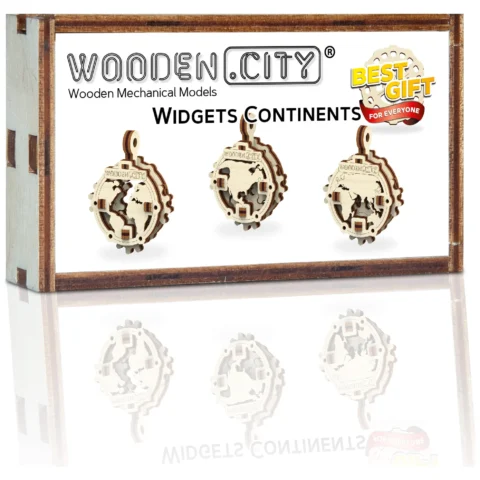 Drewniane puzzle 3D - 3 kontynenty, układanka bez klejenia, ekologiczna