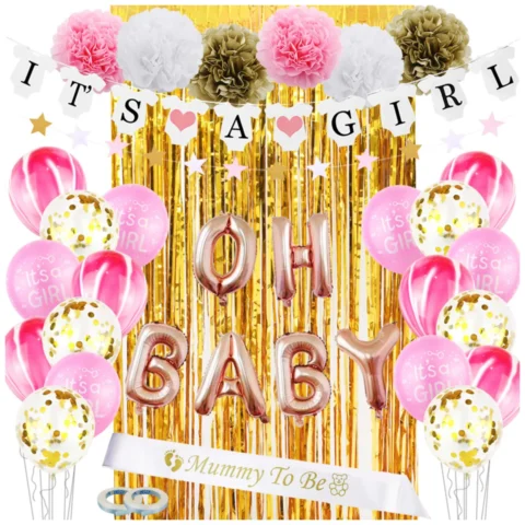 Zestaw balonów i dekoracji na Baby Shower dla dziewczynki It's a Girl