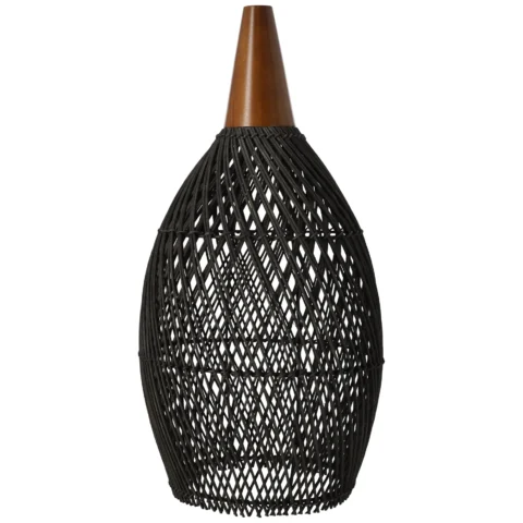 Czarna rattanowa lampa wisząca boho 25 cm - rustykalna, drewniana