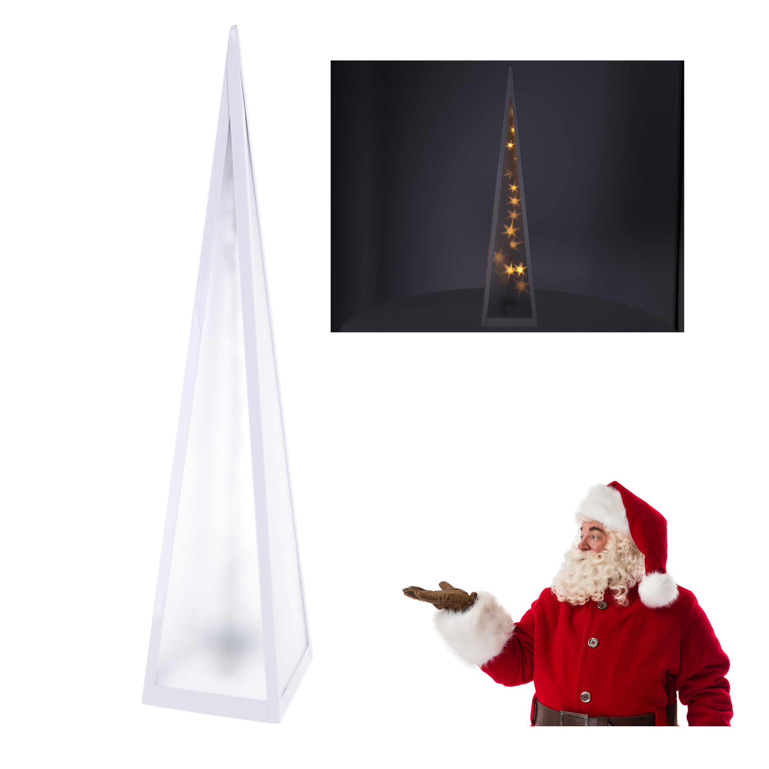 Świąteczna lampa w kształcie choinki LED z obrotowymi gwiazdkami, biała rama 45 cm - obrazek 2