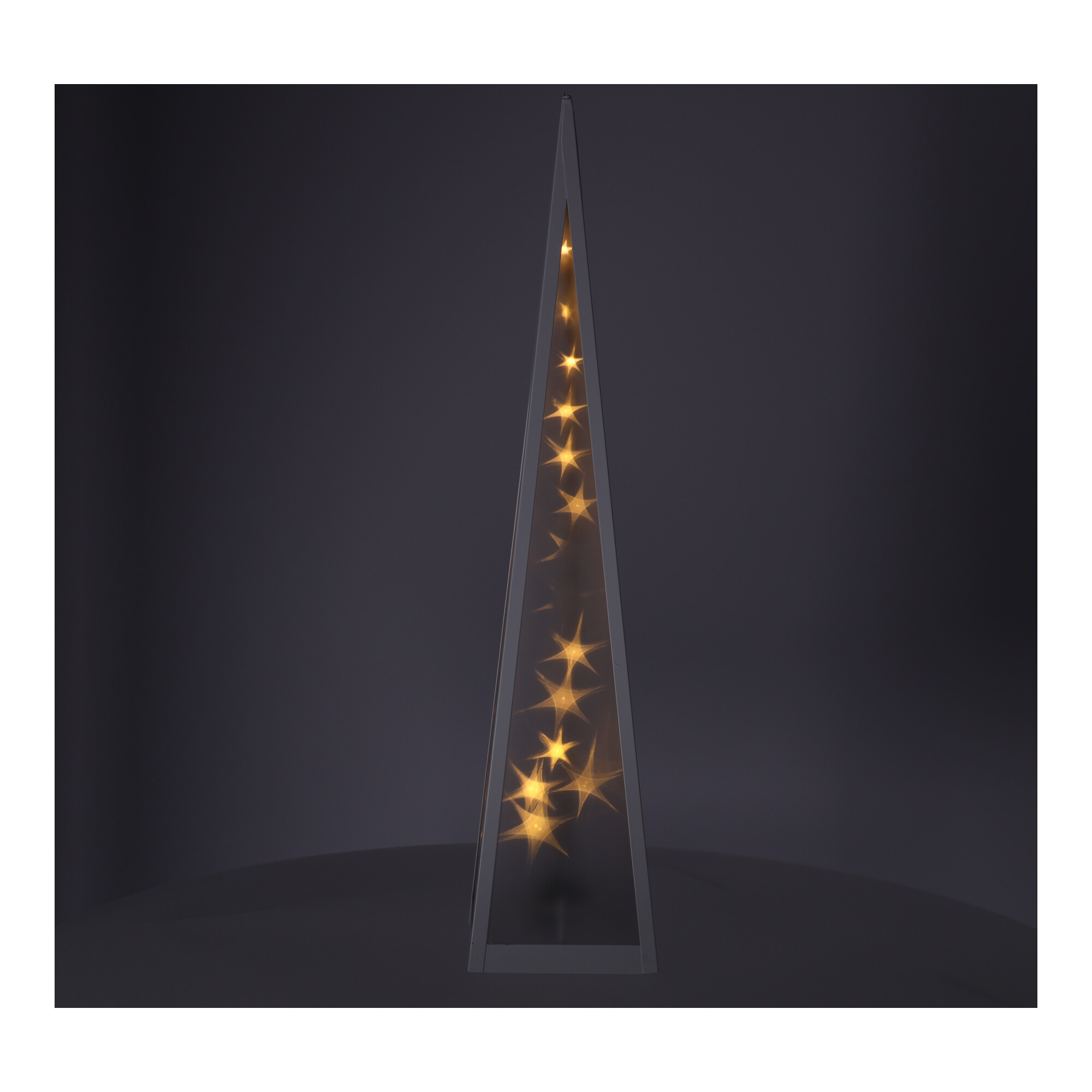 Świąteczna lampa w kształcie choinki LED z obrotowymi gwiazdkami, biała rama 45 cm - obrazek 8
