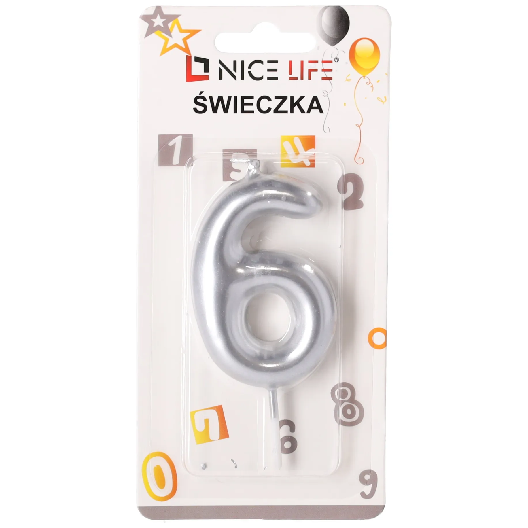 Świeczka na tort urodzinowa 6 – srebrna - obrazek 2
