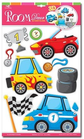 Dekoracja ścienna 3D Cars - Kolorowe naklejki na ścianę dla dzieci
