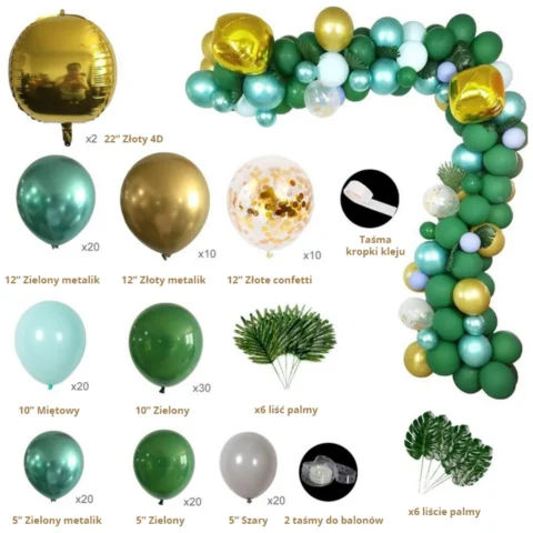 Duża girlanda balonowa 142 balony- zielona