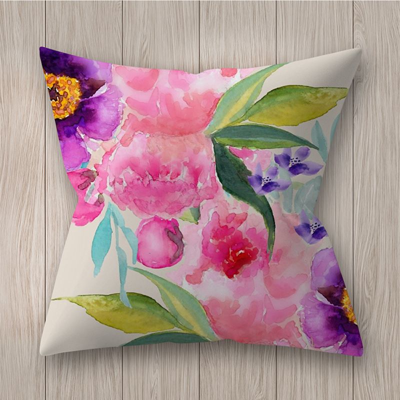 Lniania dekoracyjna poszewka na poduszkę w kwiaty wzór boho 45x45 - obrazek 2
