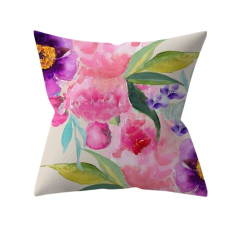 Lniania dekoracyjna poszewka na poduszkę w kwiaty wzór boho 45x45