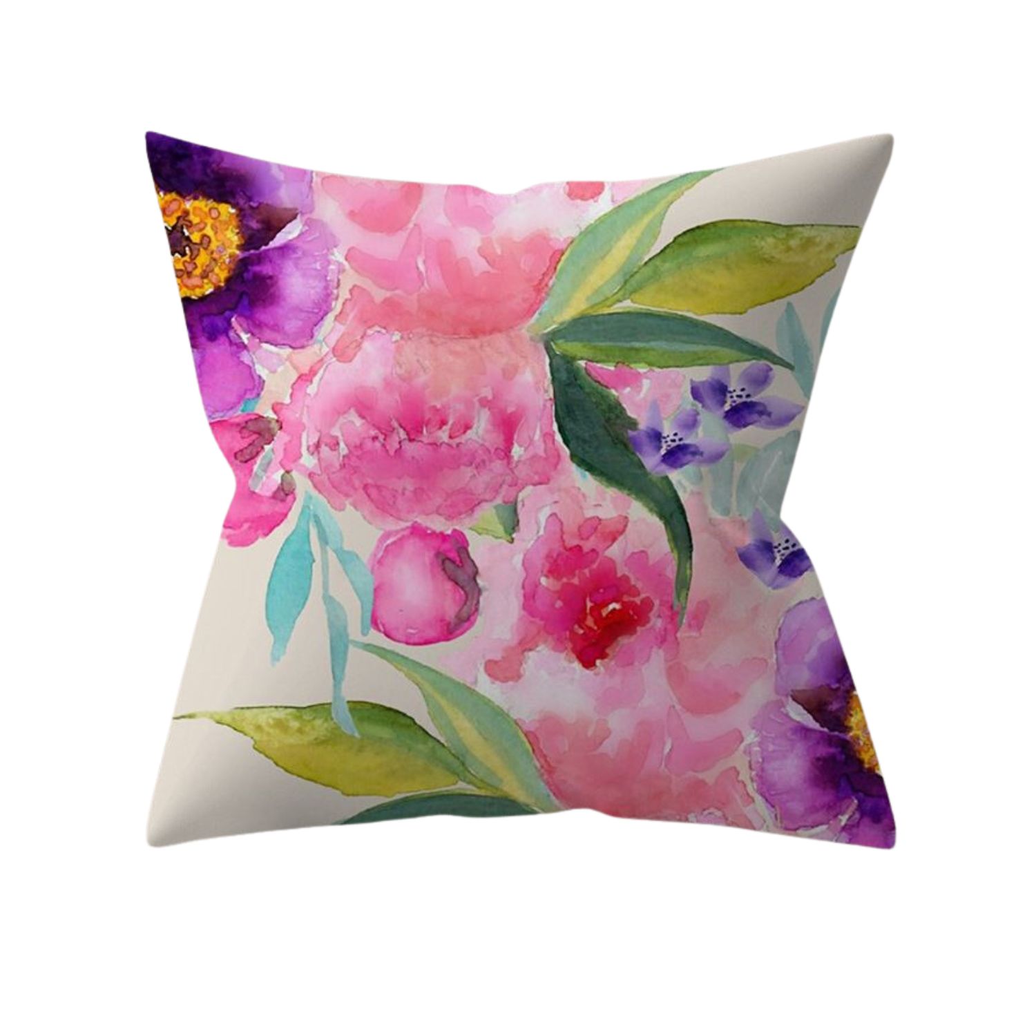 Lniania dekoracyjna poszewka na poduszkę w kwiaty wzór boho 45x45
