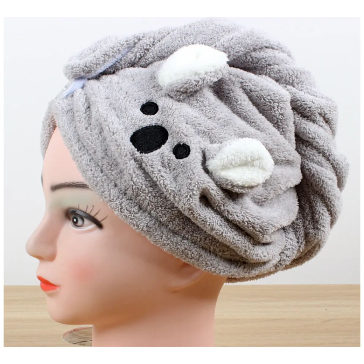 Superchłonny ręcznik do włosów, turban do włosów - szary - obrazek 4