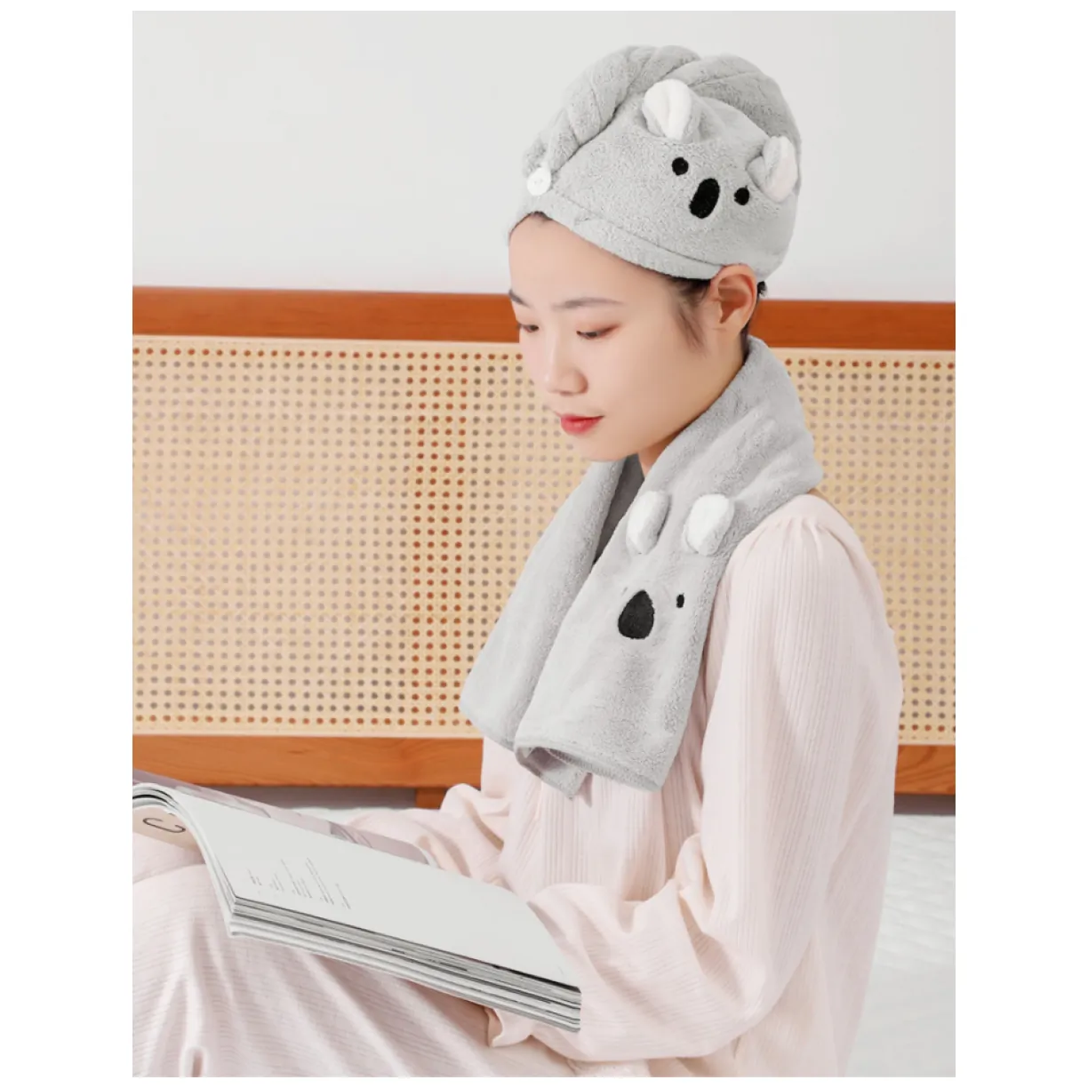 Superchłonny ręcznik do włosów, turban do włosów - szary - obrazek 6