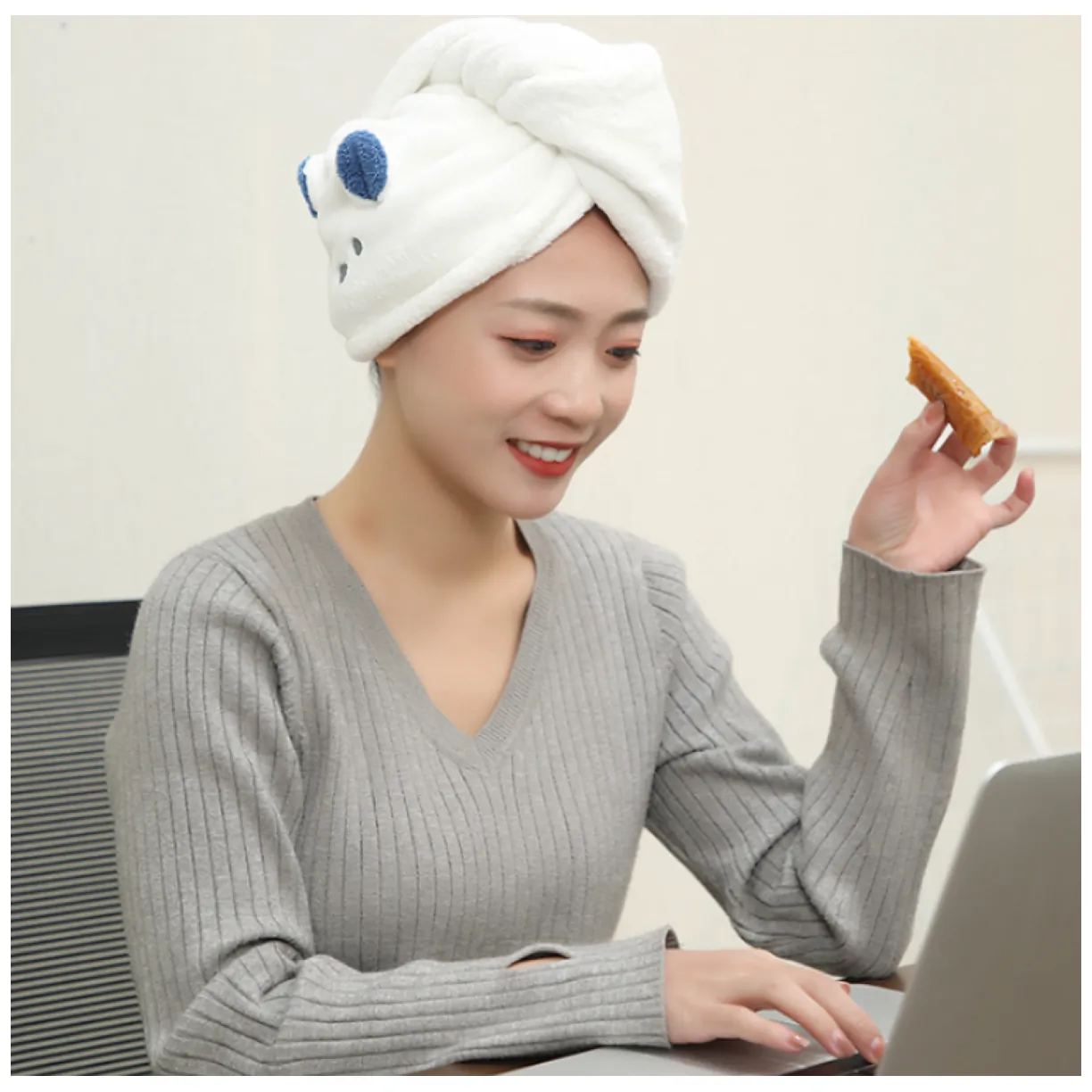 Superchłonny ręcznik do włosów, turban do włosów - beżowy - obrazek 8