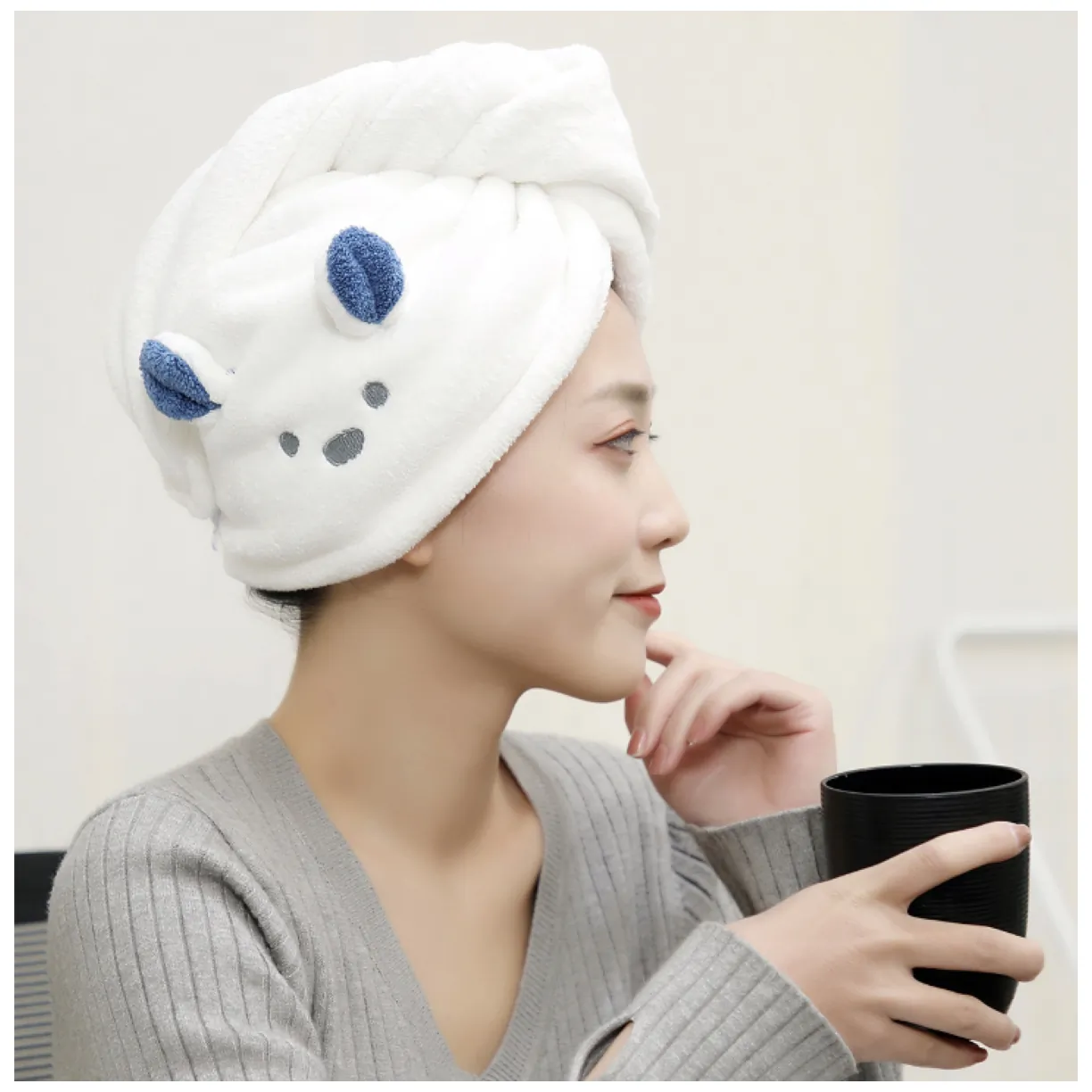 Superchłonny ręcznik do włosów, turban do włosów - beżowy - obrazek 9