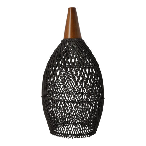 Czarna rattanowa lampa wisząca boho 25 cm - rustykalna, drewniana