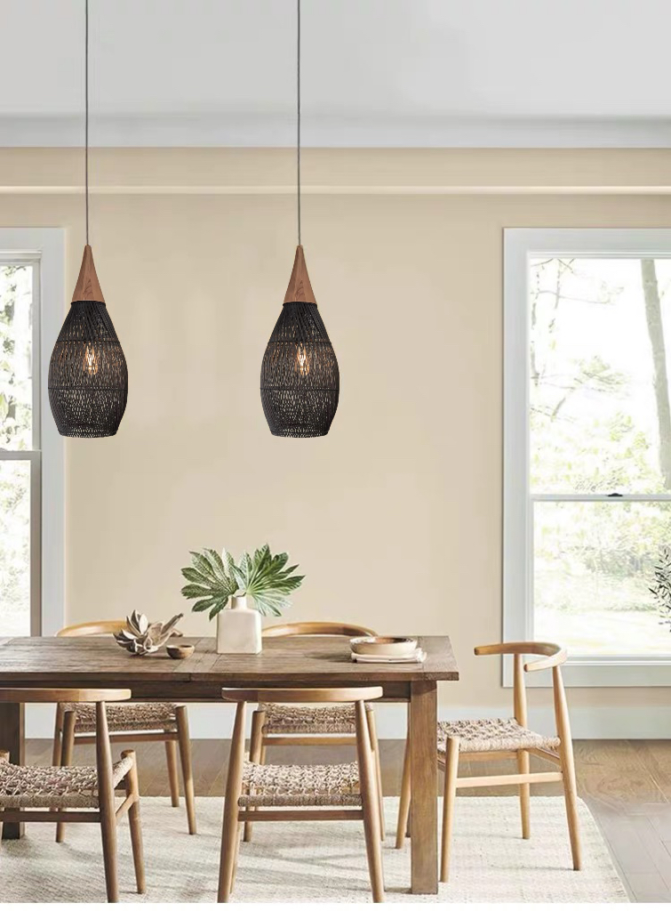Czarna rattanowa lampa wisząca boho 25 cm - rustykalna, drewniana - obrazek 9