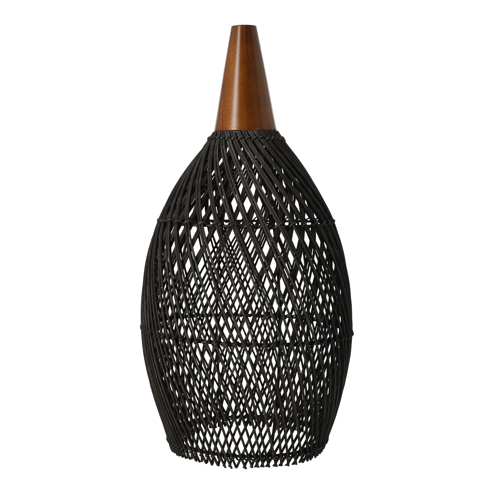 Czarna rattanowa lampa wisząca boho 25 cm - rustykalna, drewniana