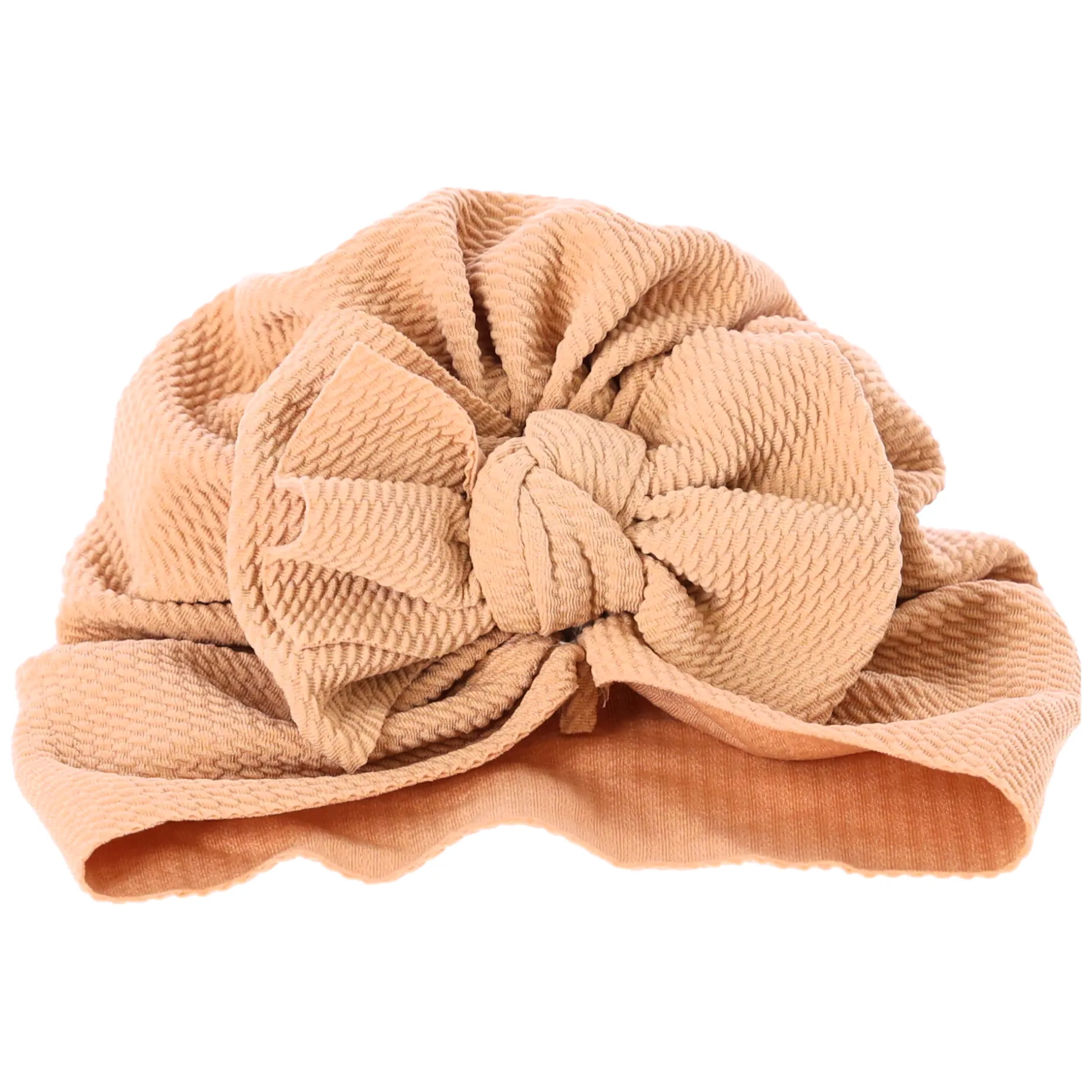 Turban niemowlęcy z kokardką, czapka dziewczęca - jasnobrązowy - obrazek 3