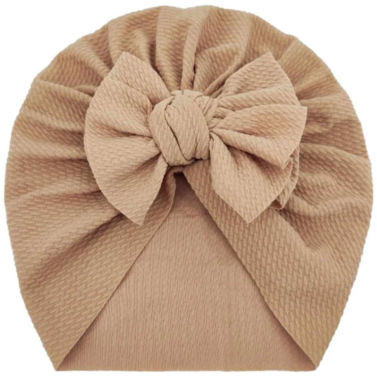 Turban niemowlęcy z kokardką, czapka dziewczęca - jasnobrązowy - obrazek 4
