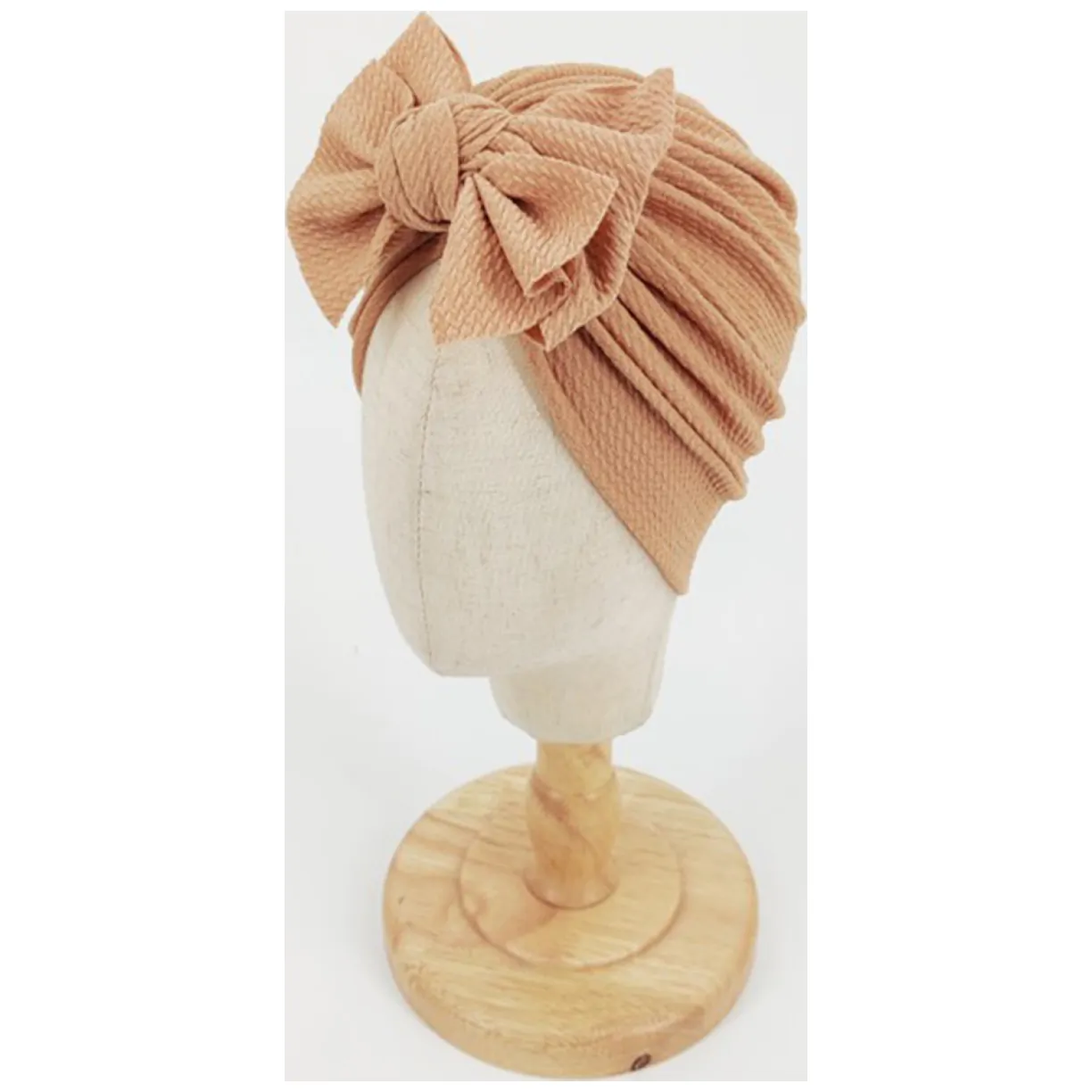 Turban niemowlęcy z kokardką, czapka dziewczęca - jasnobrązowy - obrazek 5