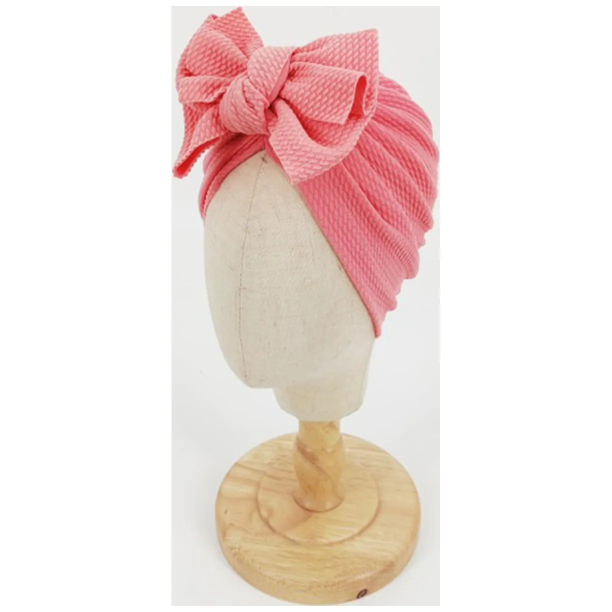 Turban niemowlęcy z kokardką, czapka dziewczęca - różowy - obrazek 3