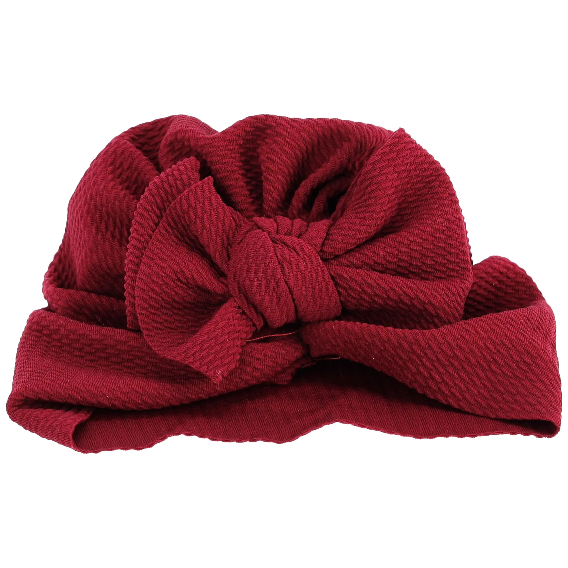 Turban niemowlęcy z kokardką, czapka dziewczęca - bordowy - obrazek 3