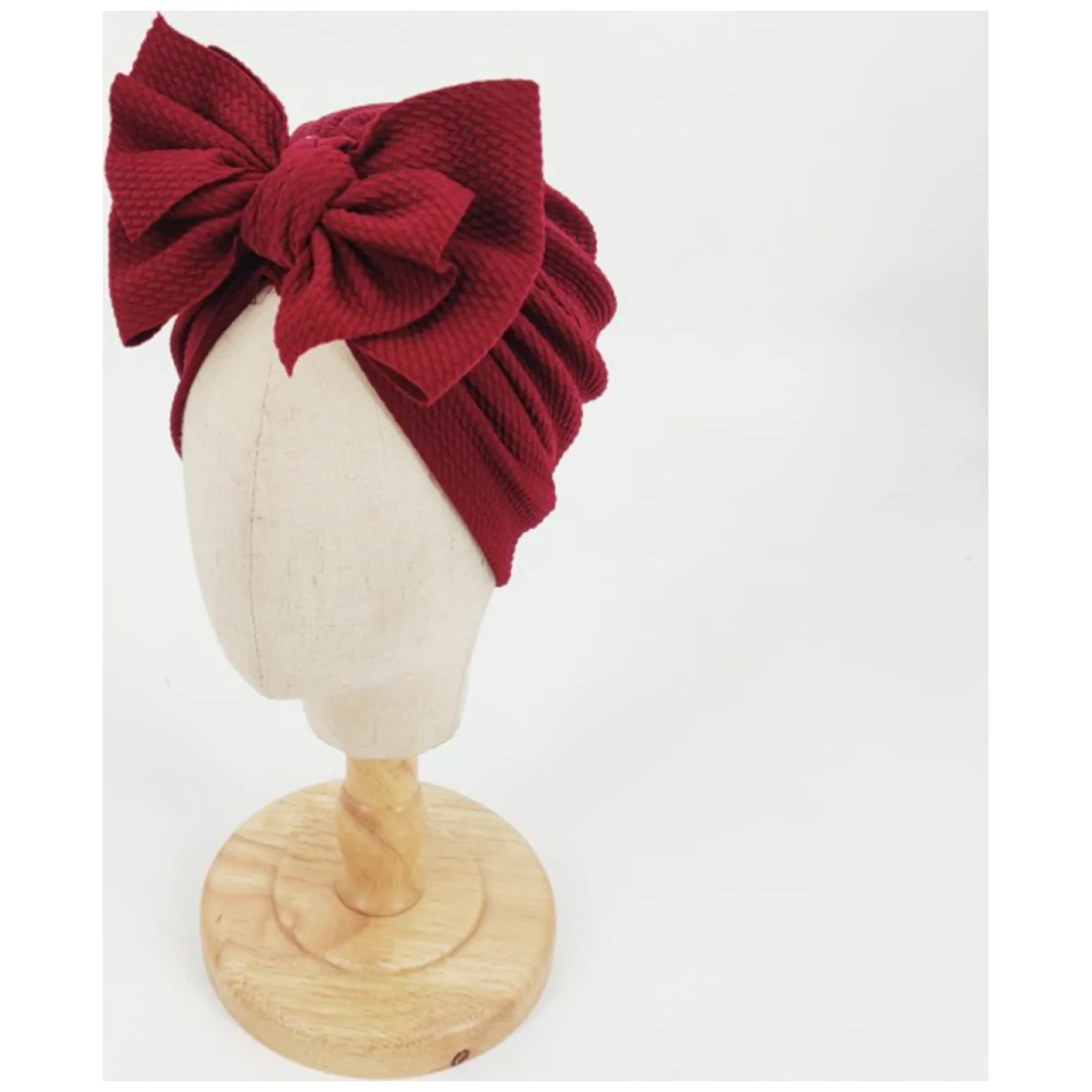 Turban niemowlęcy z kokardką, czapka dziewczęca - bordowy - obrazek 4