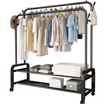 Podwójny wielofunkcyjny wolnostojący wieszak na ubrania 150x157 cm - czarny