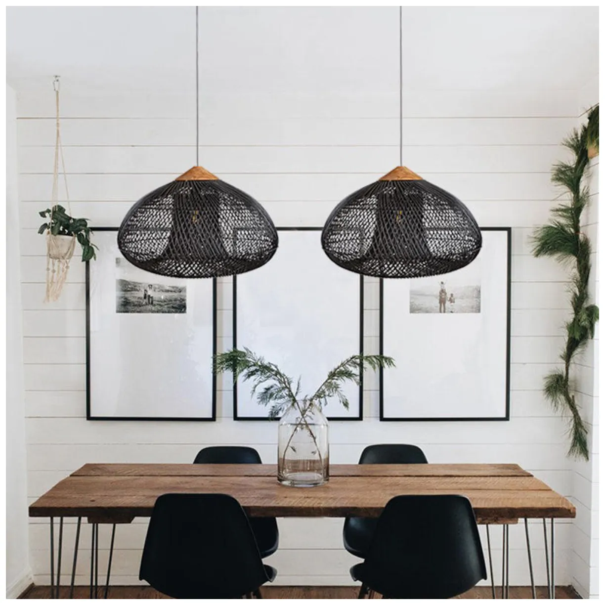 Wisząca lampa rattanowa czarna 50 cm - naturalna, do salonu i sypialni - obrazek 2