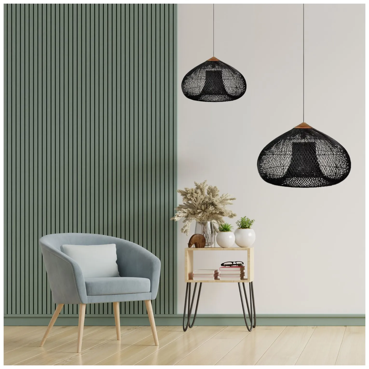 Wisząca lampa rattanowa czarna 50 cm - naturalna, do salonu i sypialni - obrazek 4
