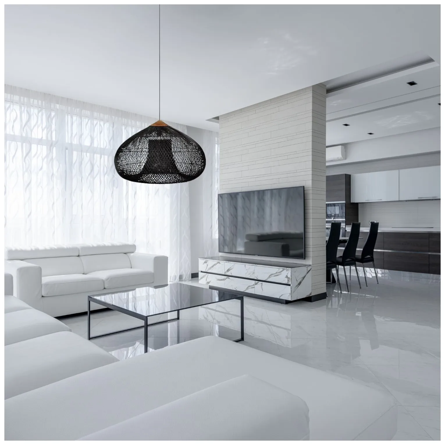 Wisząca lampa rattanowa czarna 50 cm - naturalna, do salonu i sypialni - obrazek 6