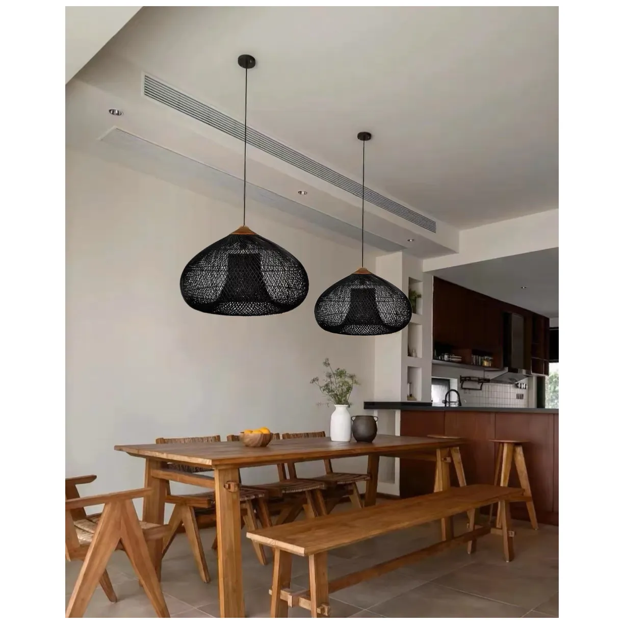 Wisząca lampa rattanowa czarna 50 cm - naturalna, do salonu i sypialni - obrazek 8