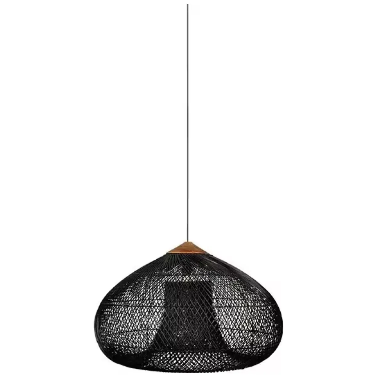 Wisząca lampa rattanowa czarna 50 cm - naturalna, do salonu i sypialni