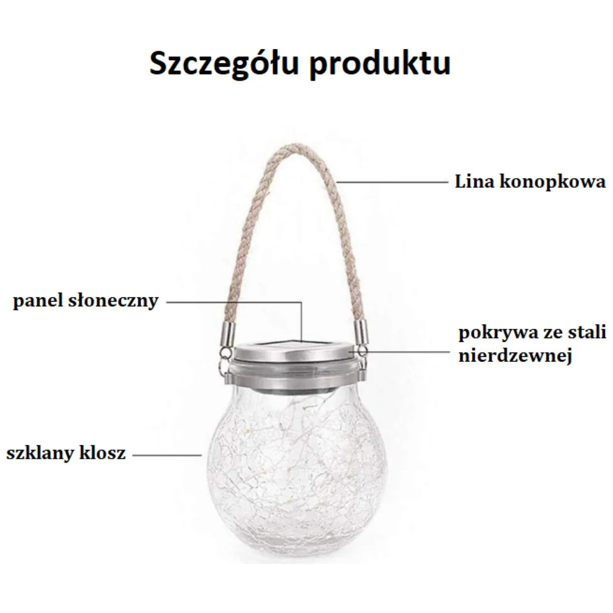 Lampion solarny ogrodowy/ Wisząca lampka LED solarna – rozmiar L, światło białe - obrazek 6