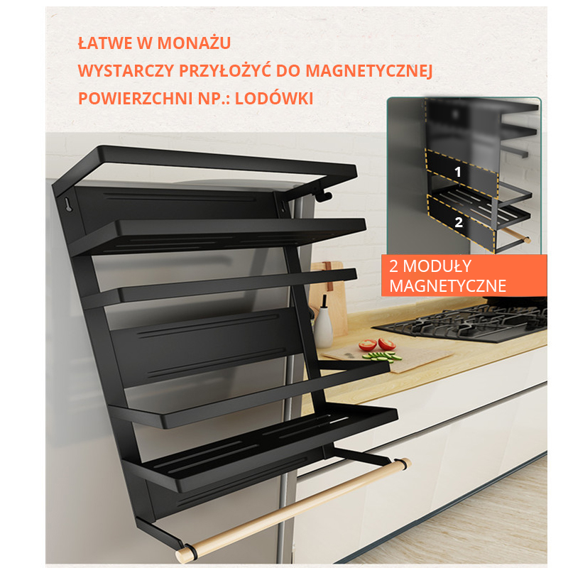 Magnetyczny organizer kuchenny na lodówkę czarny dwupoziomowy na przyprawy - obrazek 2