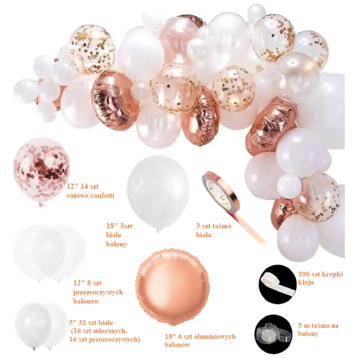 Girlanda balonowa rose gold 63 szt. zestaw balonów na przyjęcie - obrazek 2