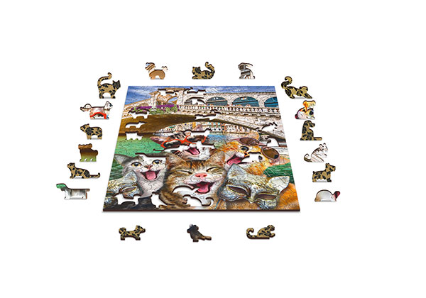 Drewniane Puzzle z figurkami - Kotki w Wenecji rozm. S, 75 elementów - obrazek 2