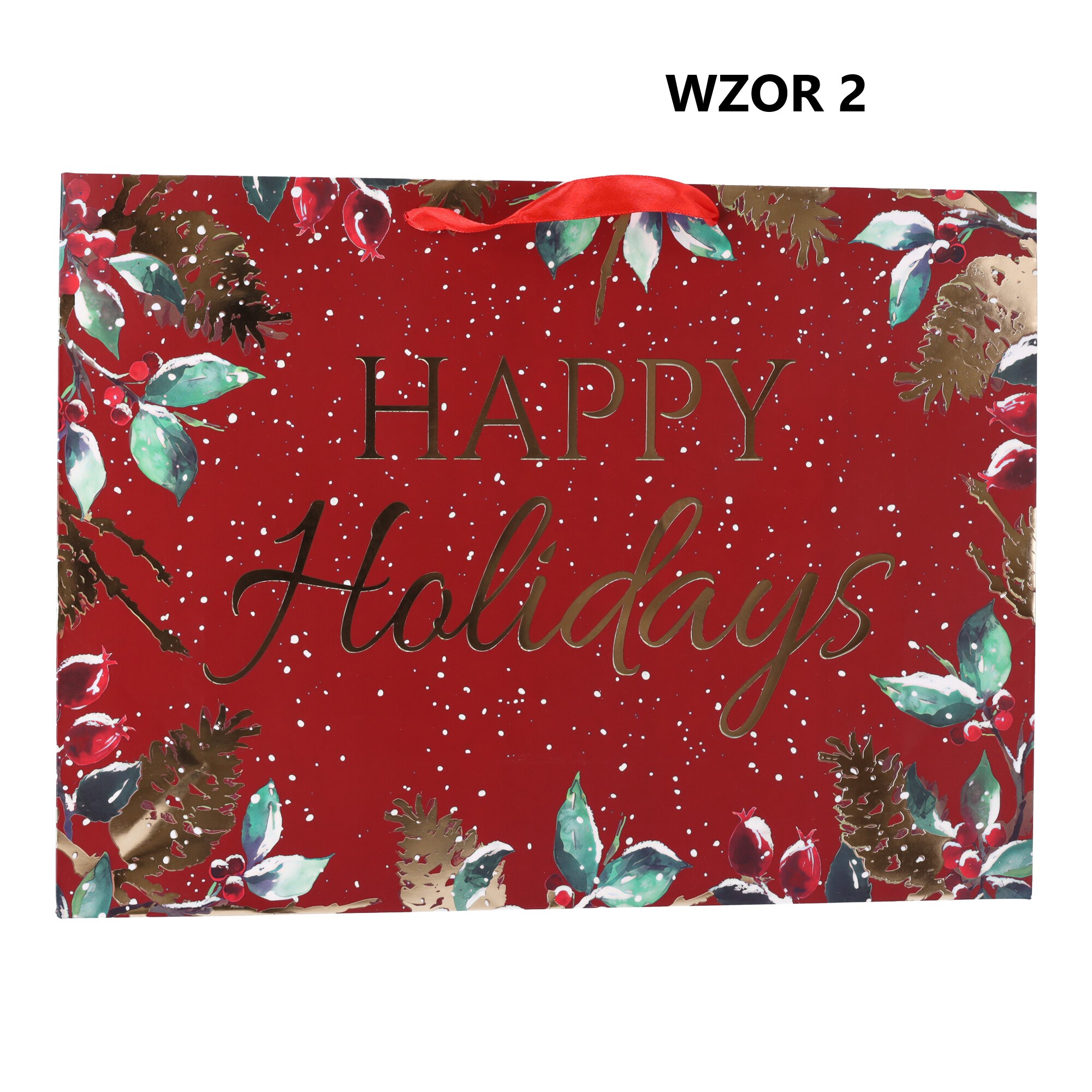 Świąteczna torebka na prezent Happy Holidays mix wzorów 42x12x31 cm - obrazek 2