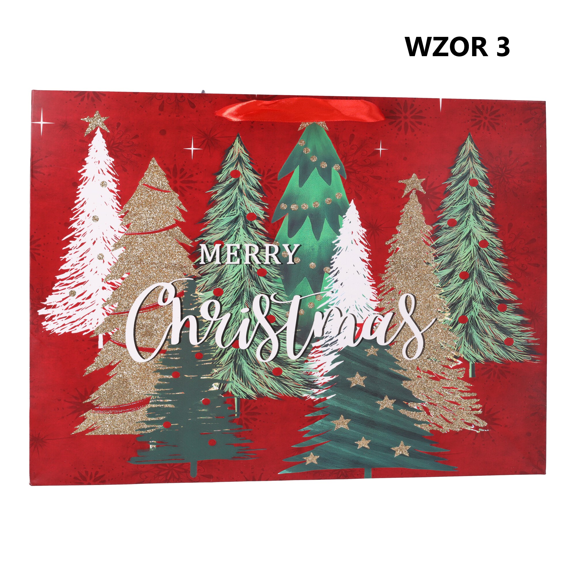 Świąteczna torebka na prezent Happy Holidays mix wzorów 42x12x31 cm - obrazek 3