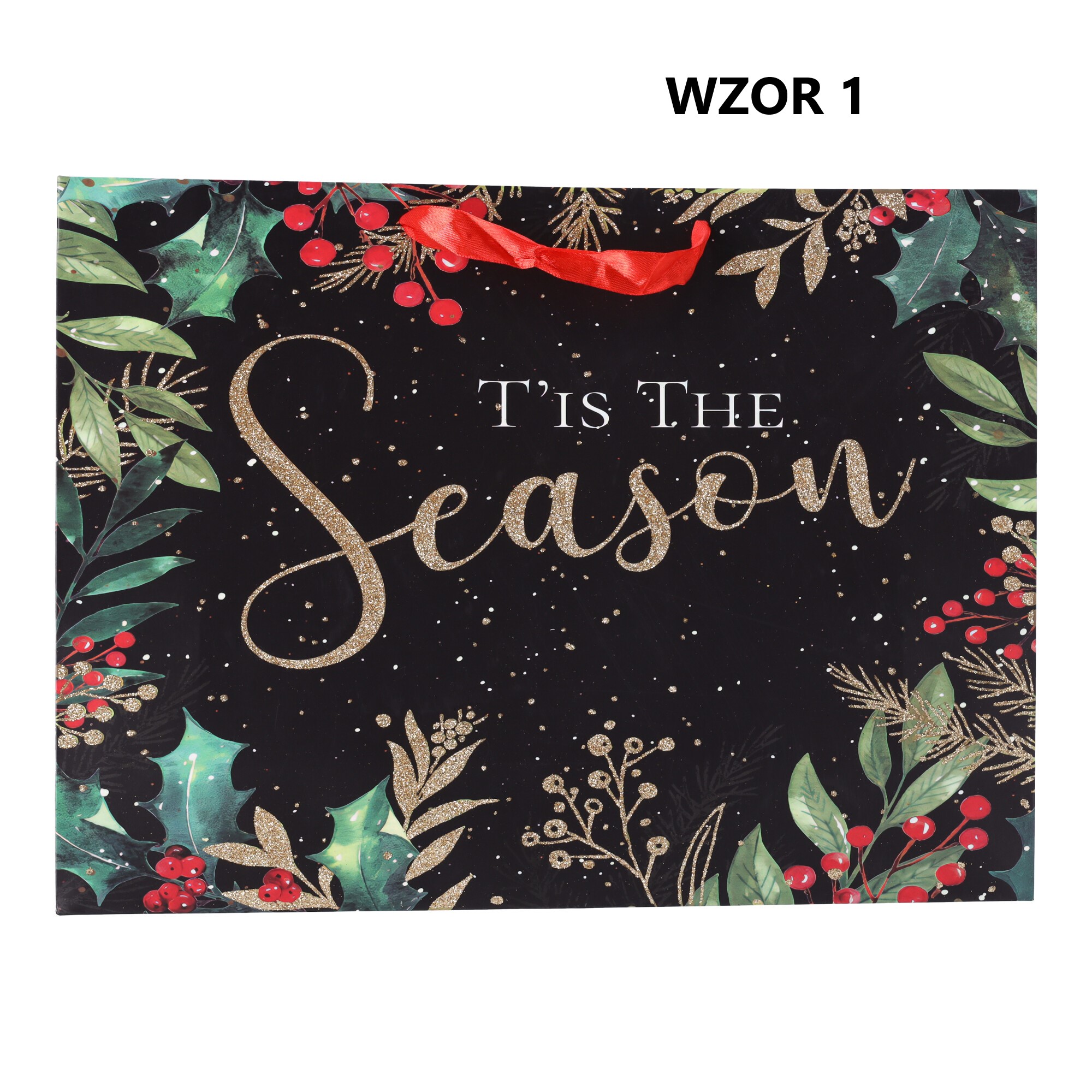 Świąteczna torebka na prezent Happy Holidays mix wzorów 42x12x31 cm
