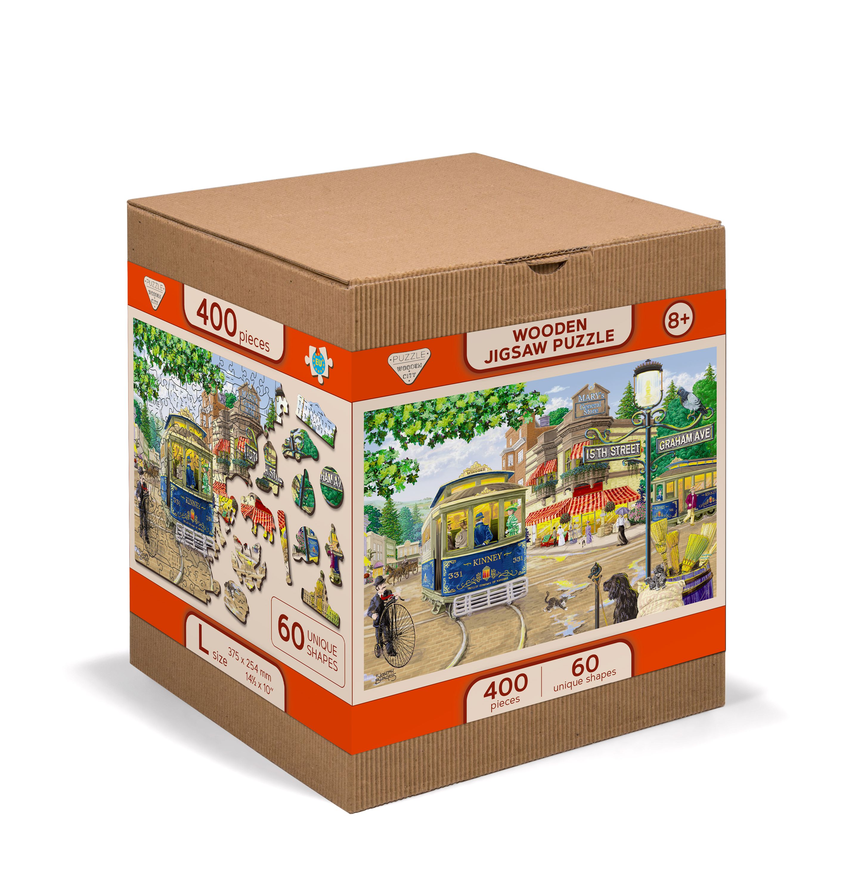 Dwustronne Drewniane Puzzle Wiktoriańska Ulica XL 1010 z Figurkami - obrazek 3
