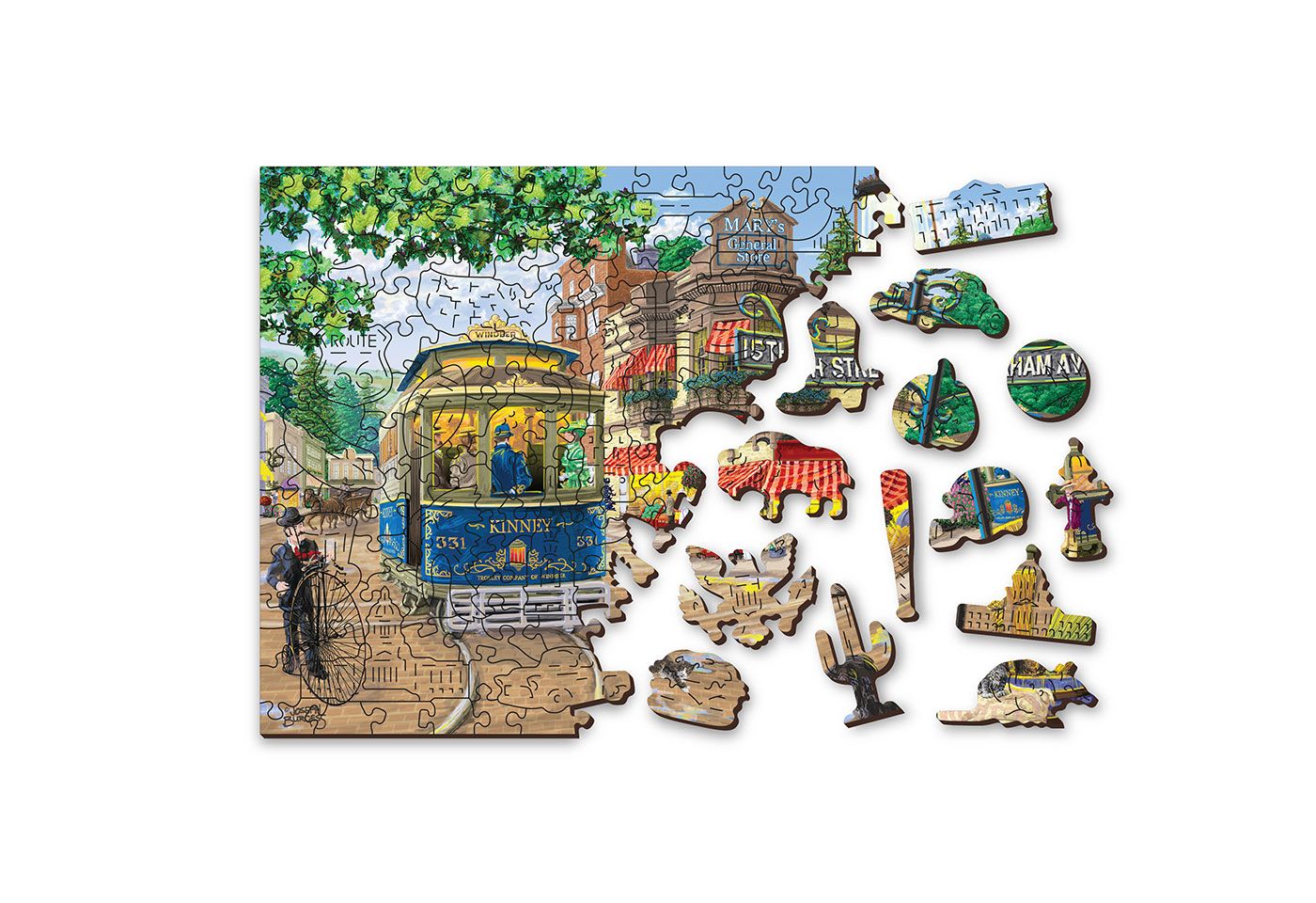 Dwustronne Drewniane Puzzle Wiktoriańska Ulica XL 1010 z Figurkami - obrazek 4
