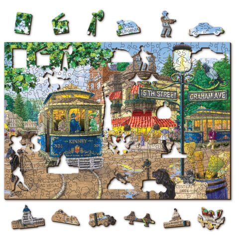 Dwustronne Drewniane Puzzle Wiktoriańska Ulica XL 1010 z Figurkami