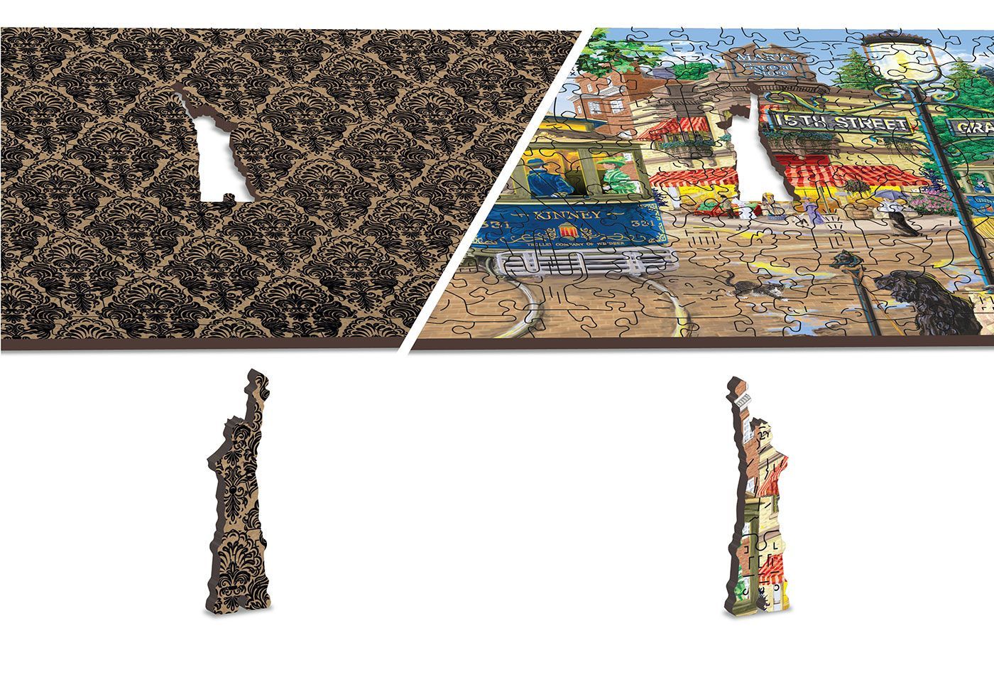 Dwustronne Drewniane Puzzle Wiktoriańska Ulica XL 1010 z Figurkami - obrazek 6