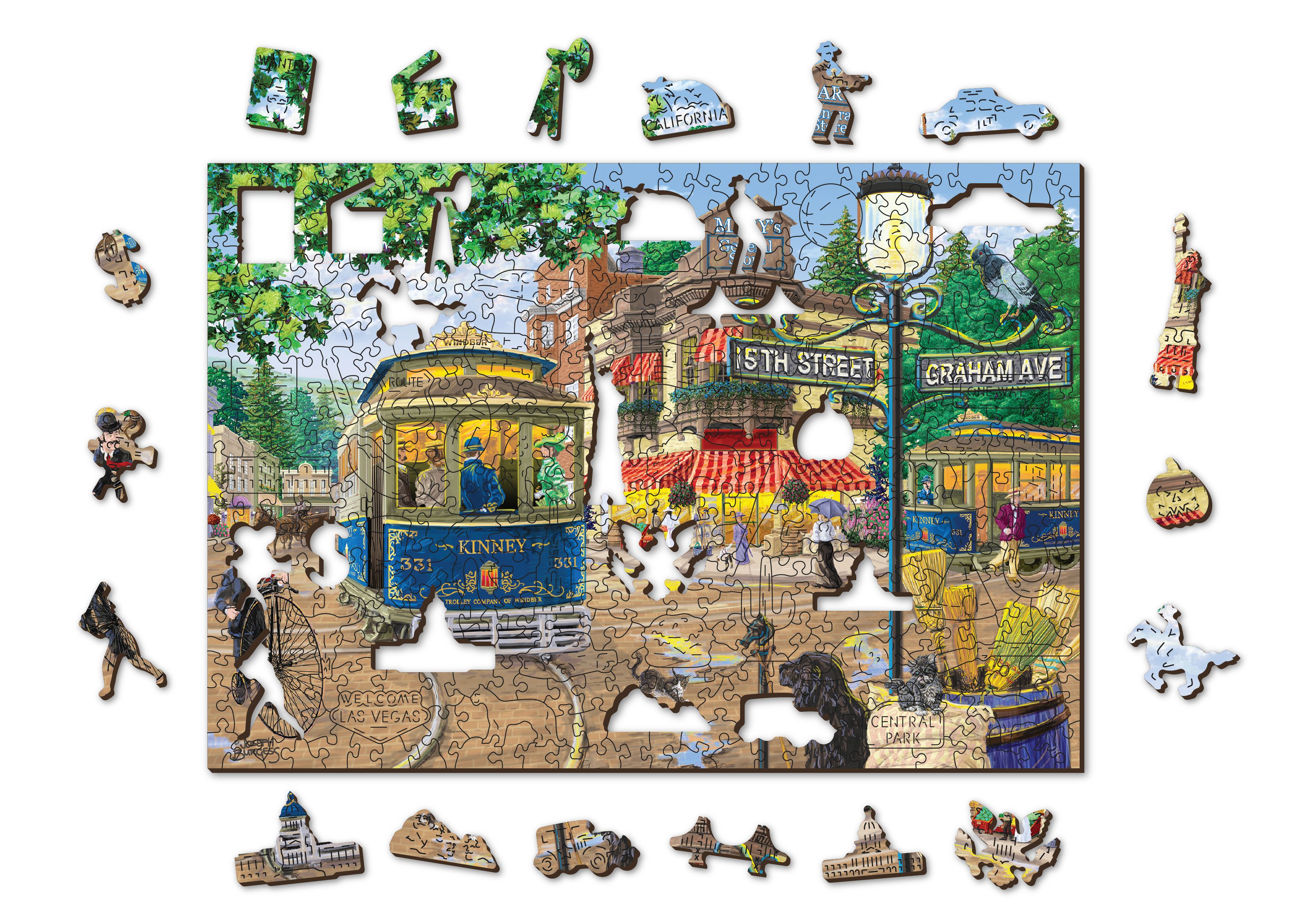 Dwustronne Drewniane Puzzle Wiktoriańska Ulica XL 1010 z Figurkami