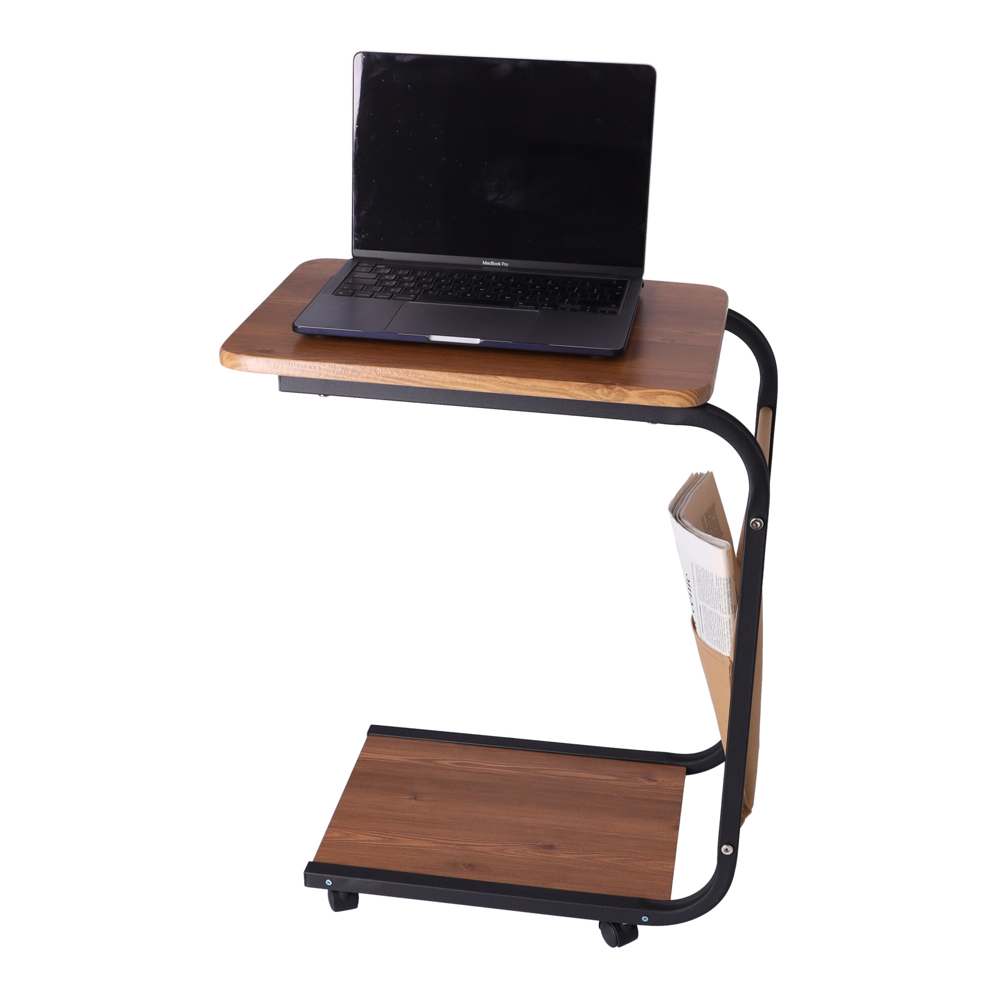 Mobilny stolik kawowy na kółkach czarny - boczny z półką pod laptopa - obrazek 2