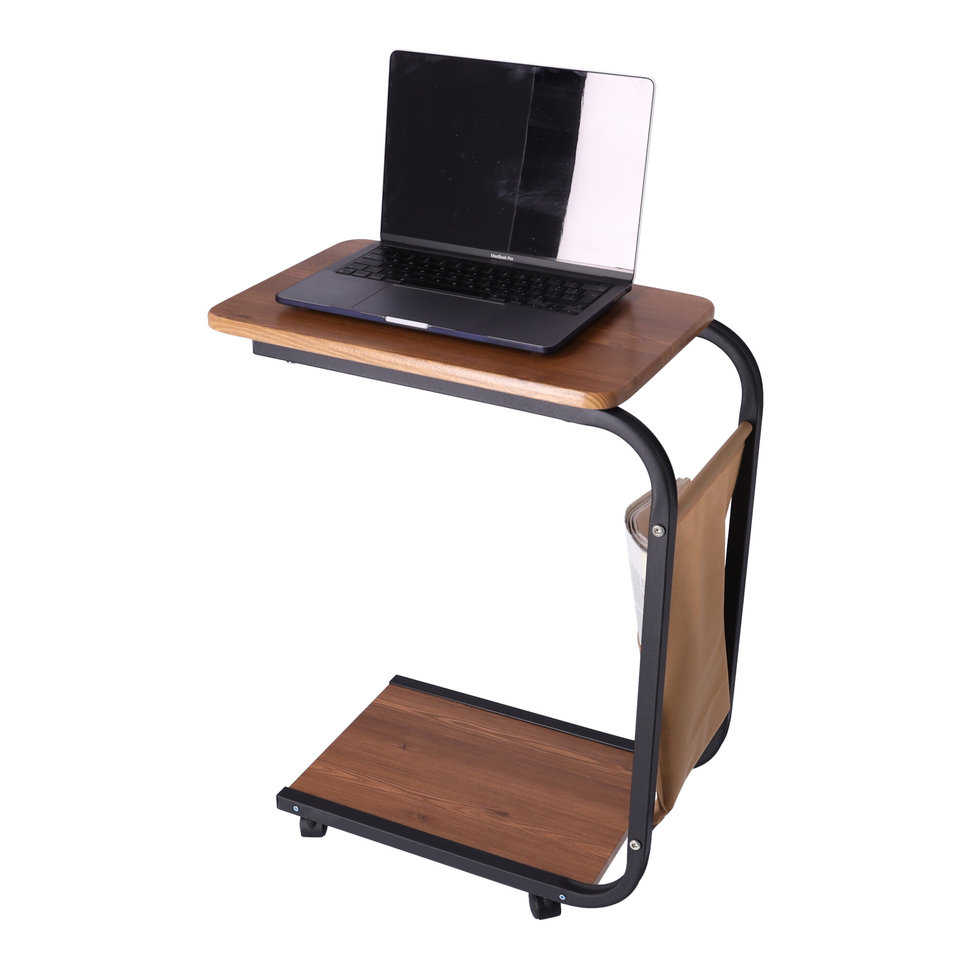 Mobilny stolik kawowy na kółkach czarny - boczny z półką pod laptopa - obrazek 3