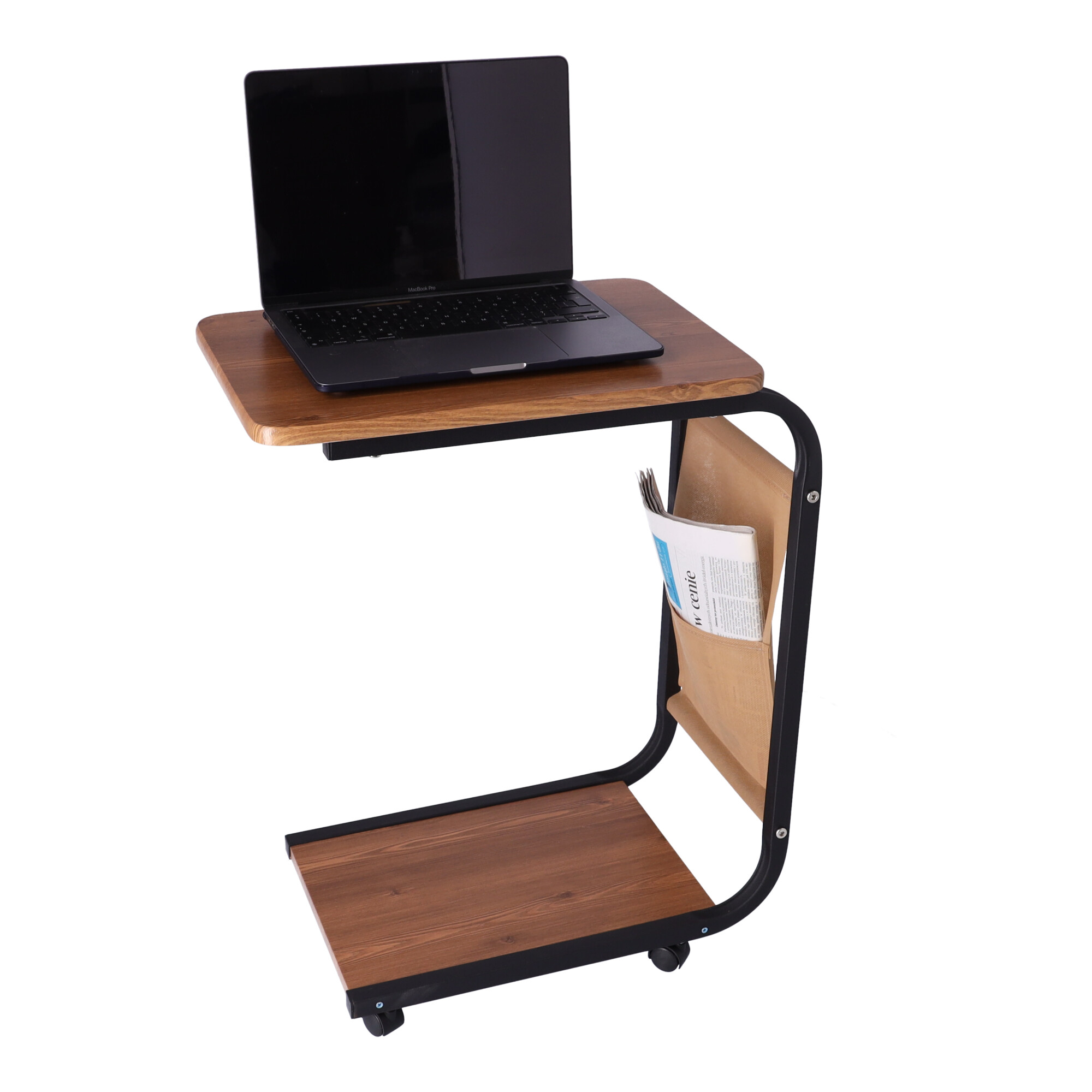 Mobilny stolik kawowy na kółkach czarny - boczny z półką pod laptopa - obrazek 4